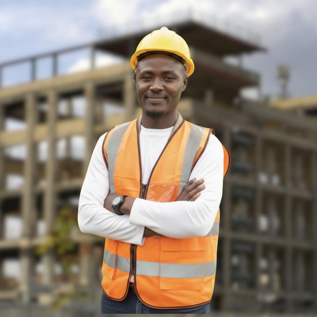 Ir Jodelle, ingénieur civil, sur un chantier en RDC